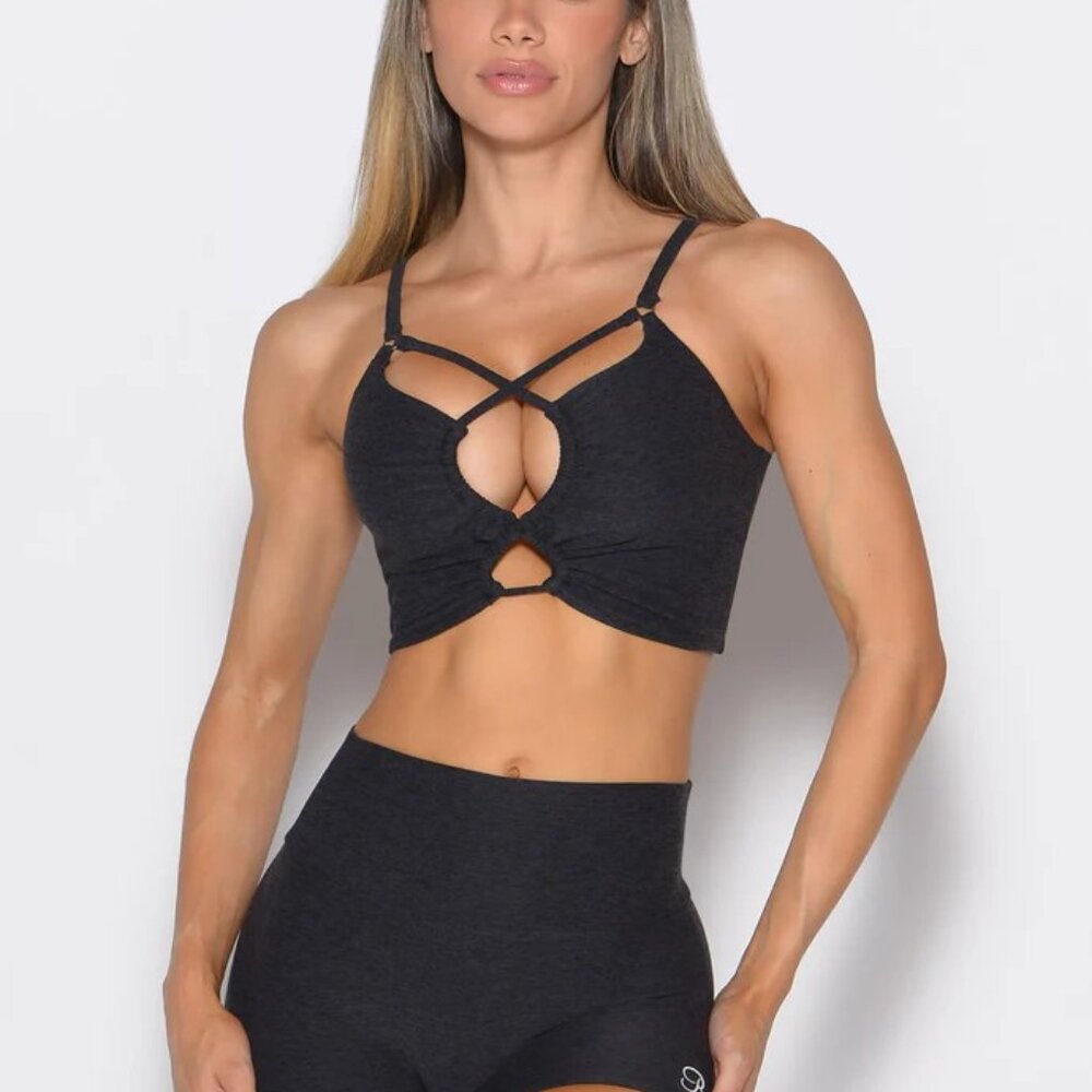 Bombshell Sportswear Loop Luxe Bra Top Heathered Black Small